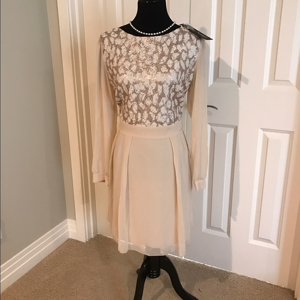 Little Mistress Embellished Skater Dress Cream (NWT)